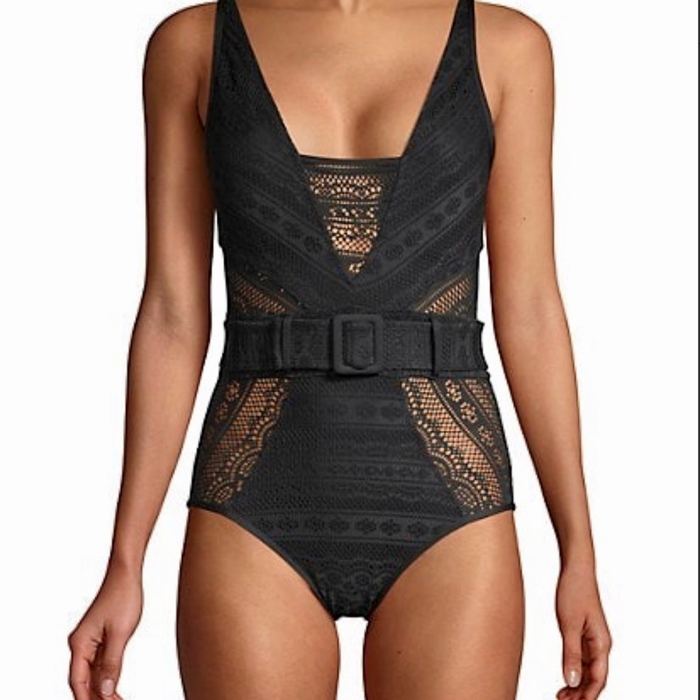 BECCA by Rebecca Virtue Belted Crochet One Piece M